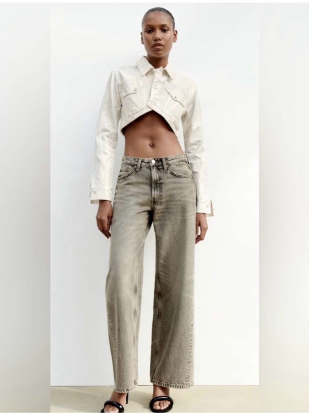 NWT 89.90 Zara Metallic Cropped Denim Jacket XS